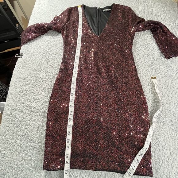 Express Sz 0 Red‎ Sequin Bodycon Mini Dress Holidays Party Cocktail Vamp - Picture 8 of 12